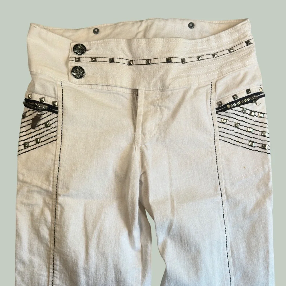 Cheviotto White Denim Studded Punk Rock Straight Leg Jeans Size 10